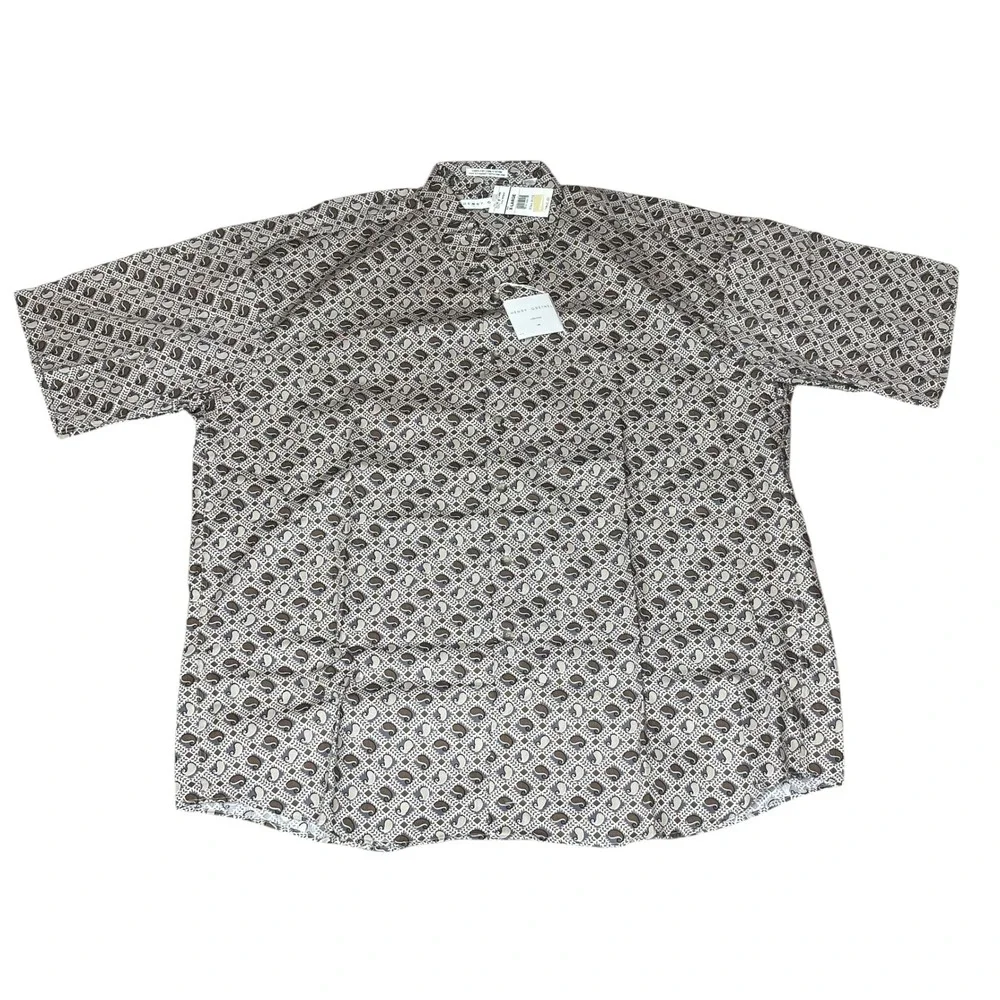 NEW Vintage Henry Grethel Mens XL Short‎ Sleeve Shirt Paisley Geometric Brown
